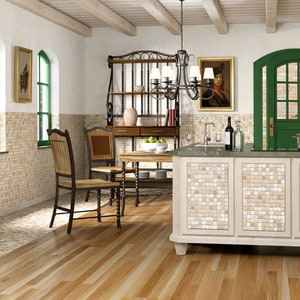 Kücheninsel mit Seitenverkleidung und Wandverkleidung aus imi-mosaik Mediterran hell