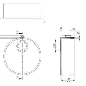 Skizze Küchenspüle PRSE380 mit Radius 380 mm